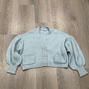 Zara Soft Blue Knit Cardigan
